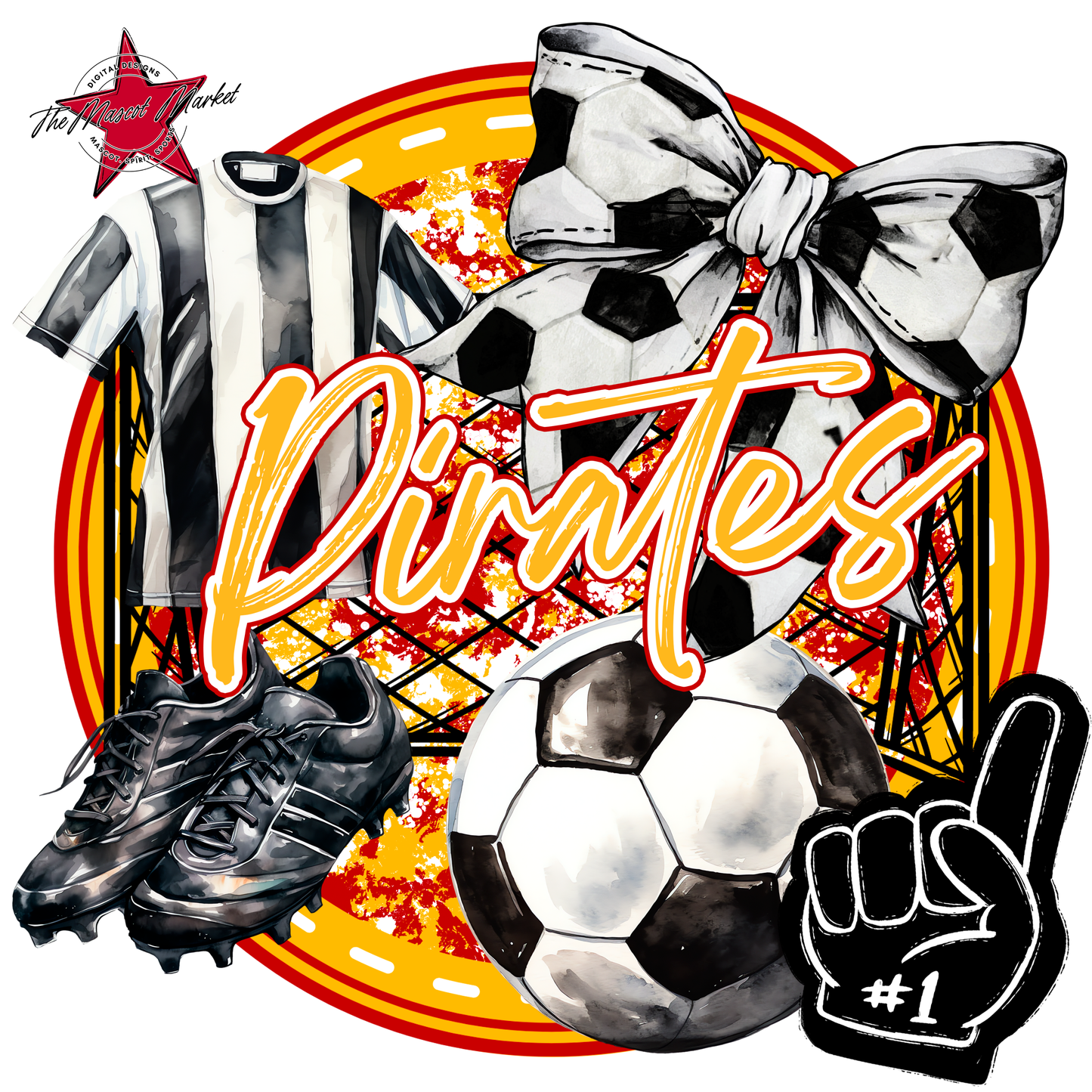 Pirates Circle Soccer Design-Red-Yellow