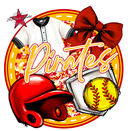Pirates Circle Softball Design-Red-Yellow