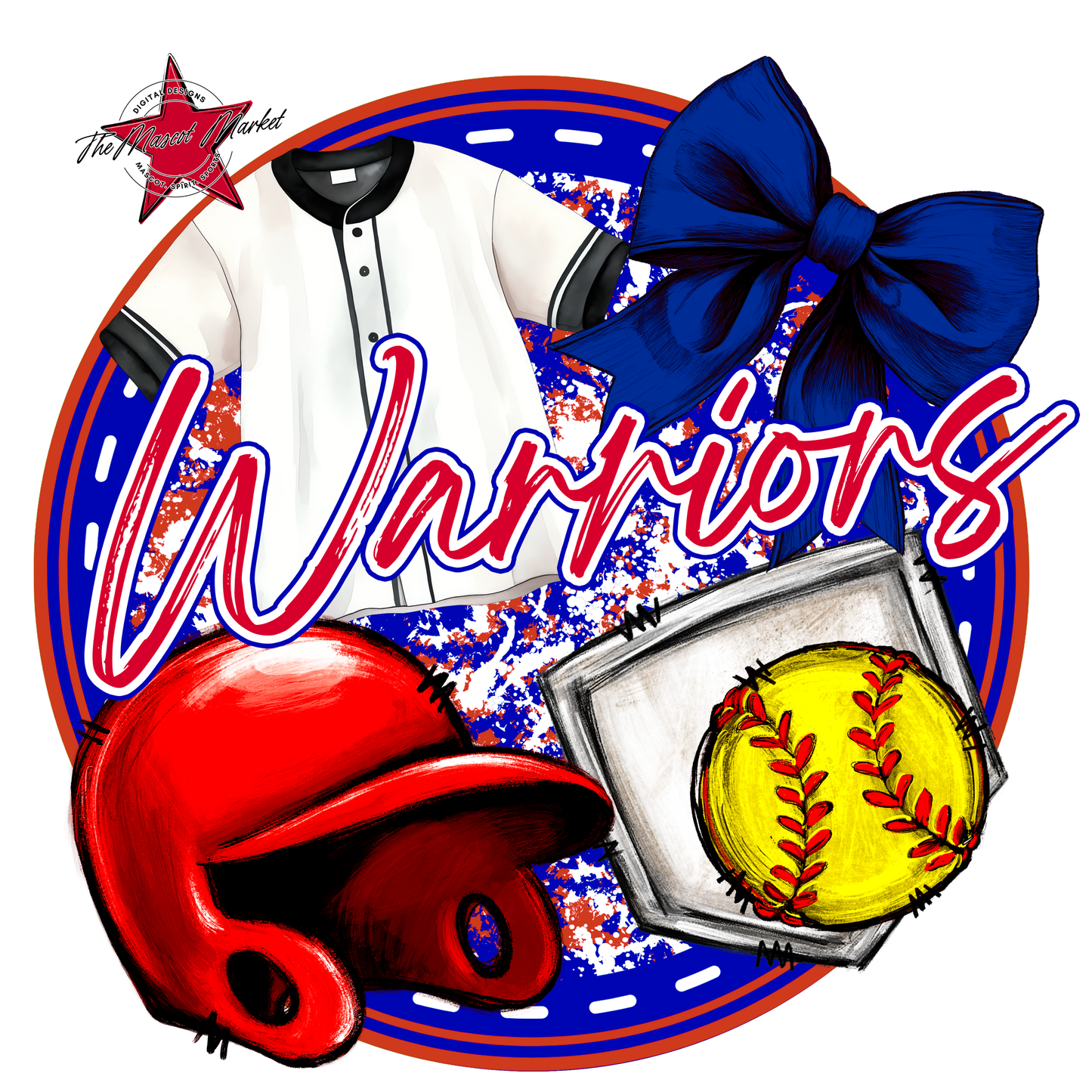 Warriors Circle Softball Design-Blue-Red