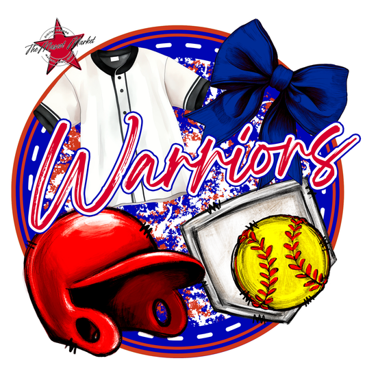 Warriors Circle Softball Design-Blue-Red