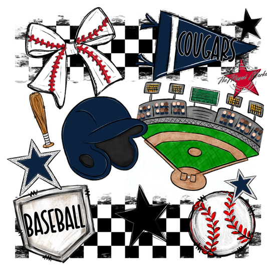 Cougars Checkers Baseball Spirit Design-Navy