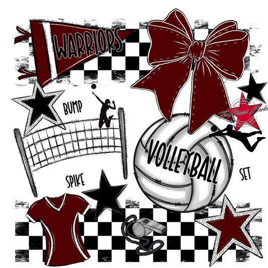 Warriors Checkers Volleyball Spirit Design-Maroon