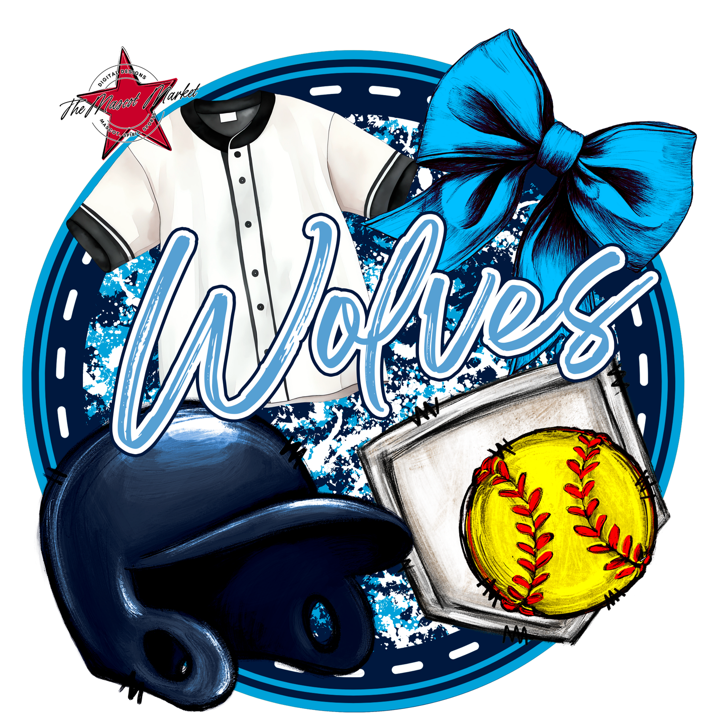 Wolves Circle Softball Design-Navy-Carolina Blue