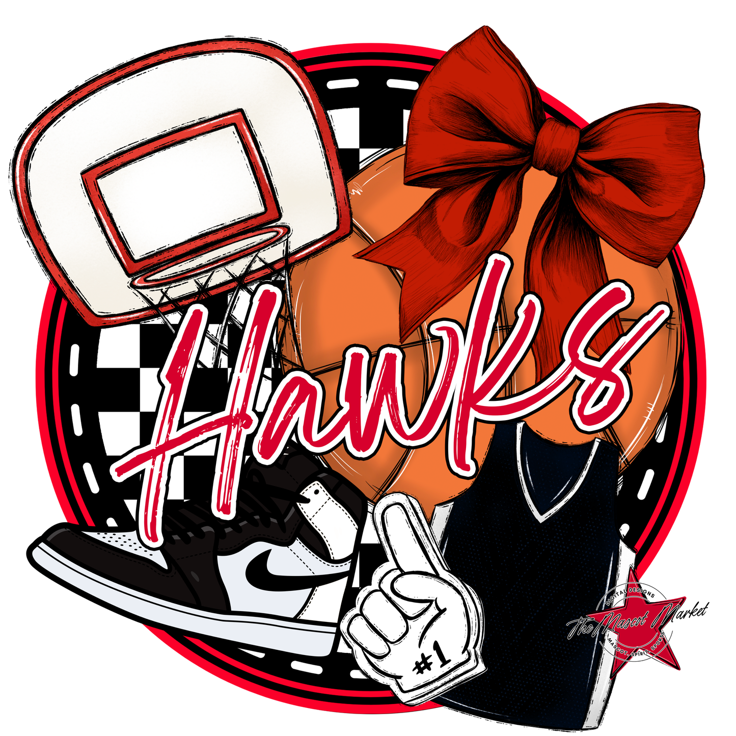Hawks Circle Basketball Design-Red
