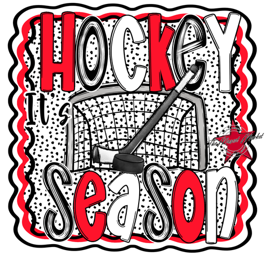 It's Hockey Season Dot Design-Bright Red