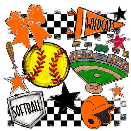 Wildcats Checkers Softball Spirit Design-Orange