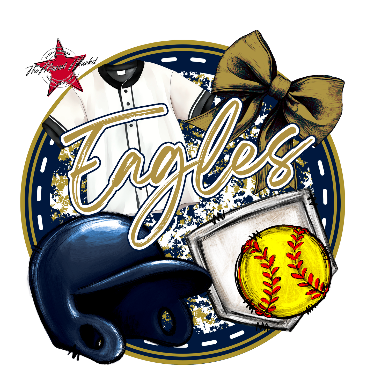 Eagles Circle Softball Design-Navy-Gold