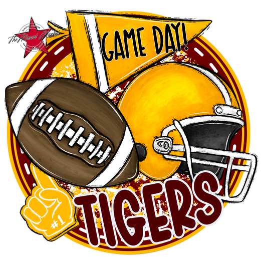 Tigers Circle Football Design-Maroon-Yellow