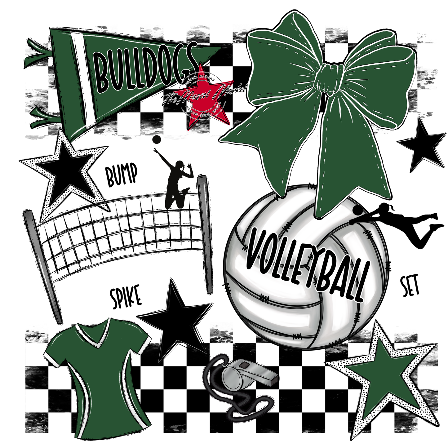 Bulldogs Checkers Volleyball Spirit Design-Green