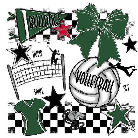 Bulldogs Checkers Volleyball Spirit Design-Green