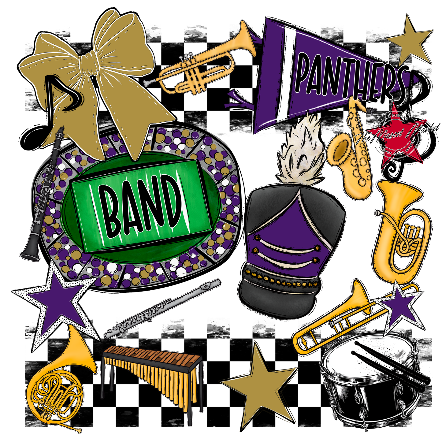 Panthers Checkers Band Spirit Design-Purple-Gold