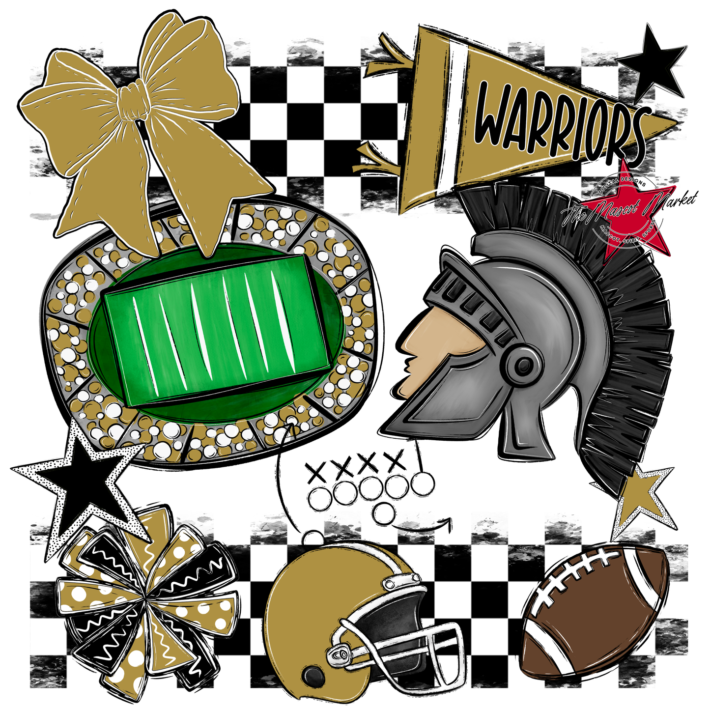 Warriors Checkers Mascot Spirit Design-Gold