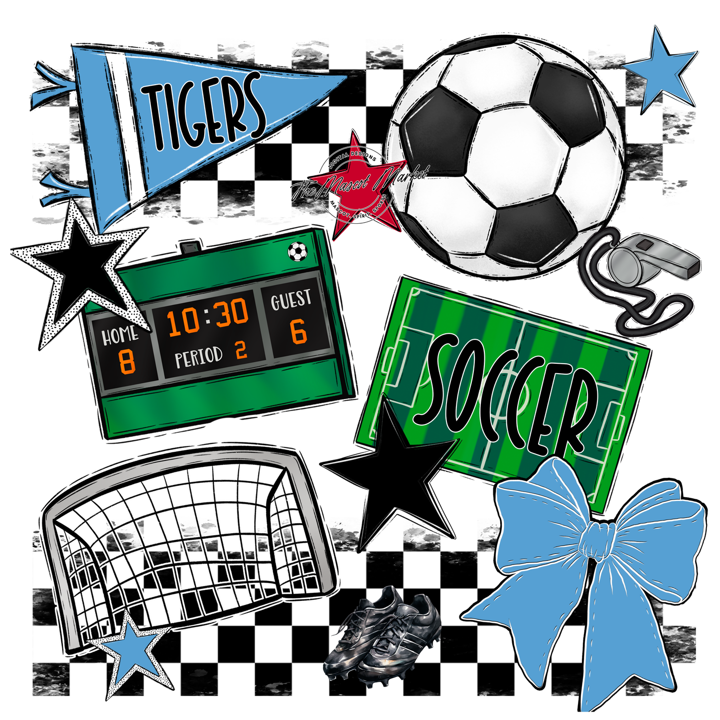 Tigers Checkers Soccer Spirit Design-Carolina Blue