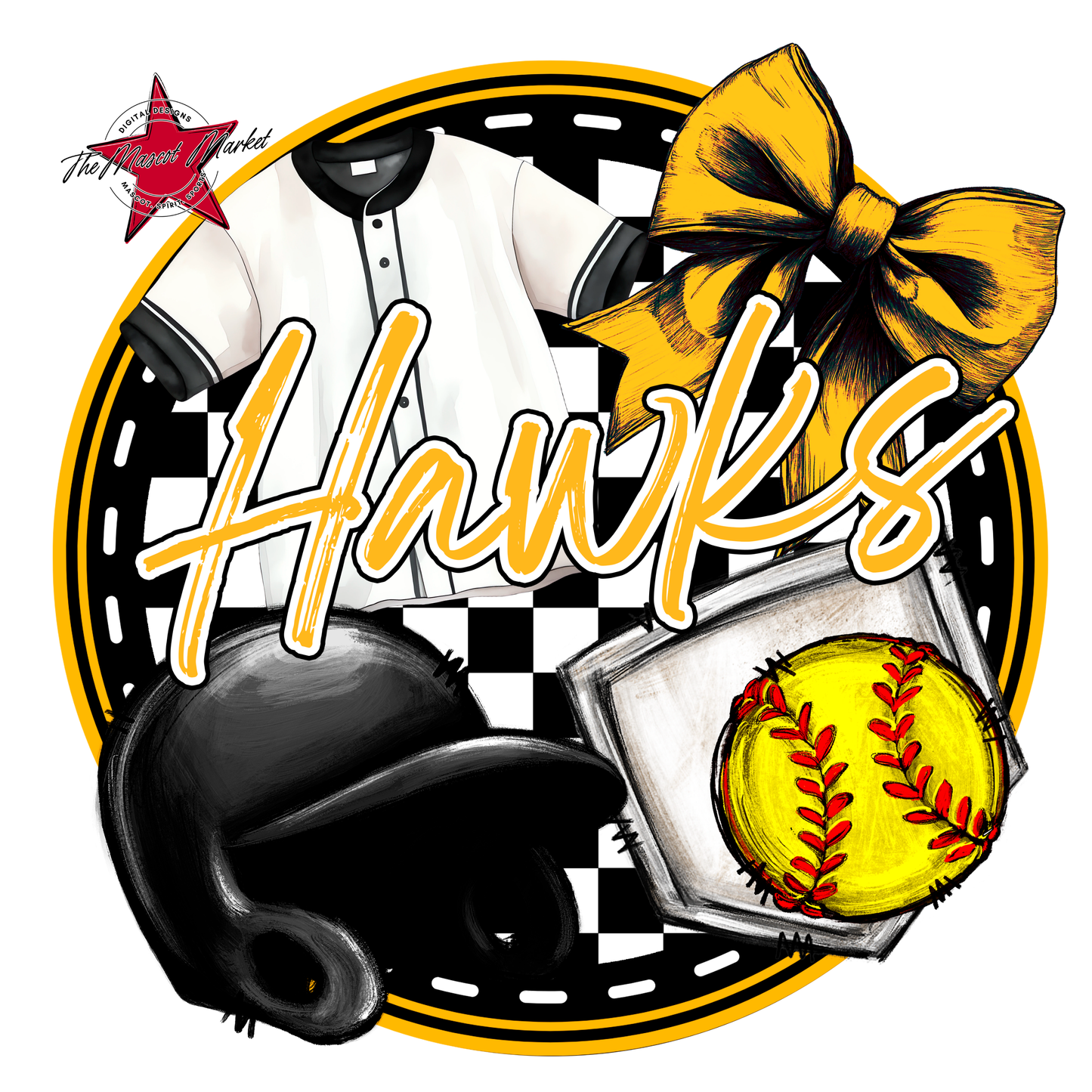 Hawks Circle Softball Design-Yellow