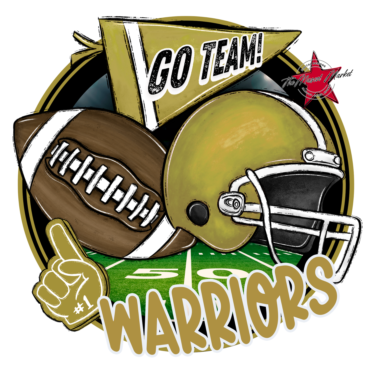 Warriors Circle Football Design-Gold