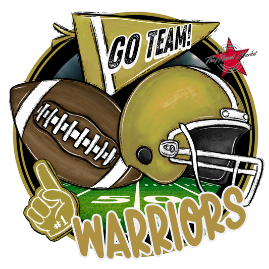 Warriors Circle Football Design-Gold