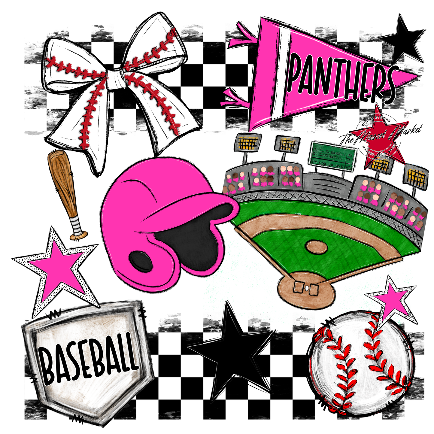 Panthers Checkers Baseball Spirit Design-Pink