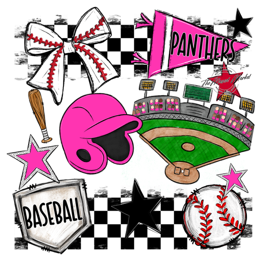 Panthers Checkers Baseball Spirit Design-Pink
