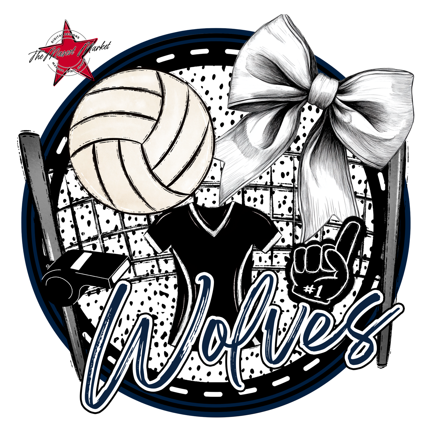 Wolves Circle Volleyball Design-Navy