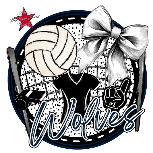 Wolves Circle Volleyball Design-Navy