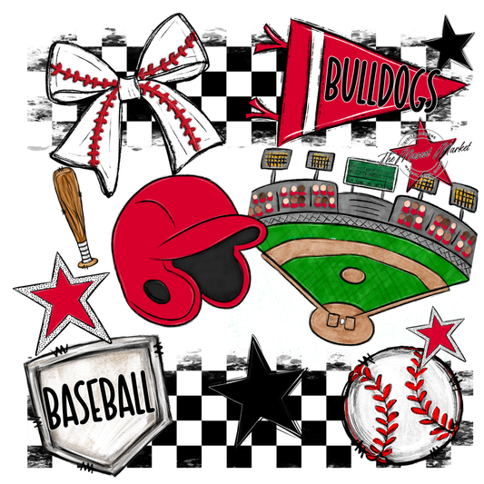 Bulldogs Checkers Baseball Spirit Design-Red