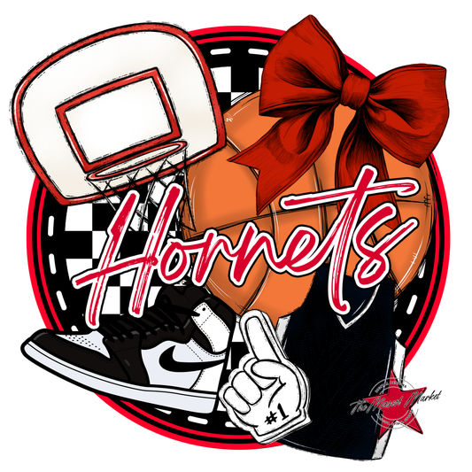 Hornets Circle Basketball Design-Red