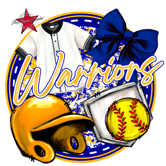 Warriors Circle Softball Design-Blue-Yellow