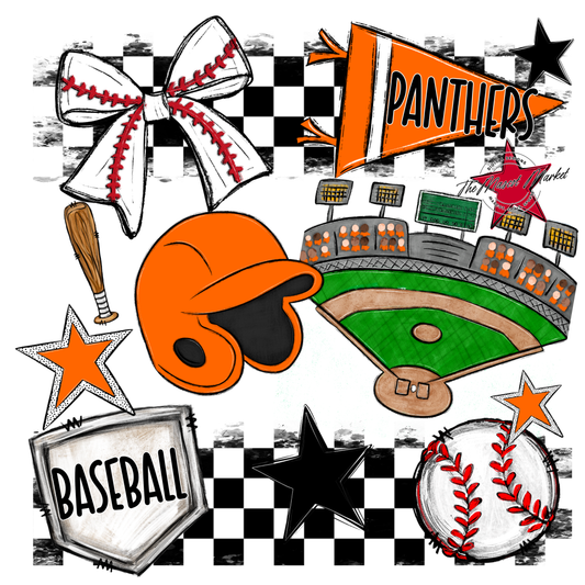 Panthers Checkers Baseball Spirit Design-Orange