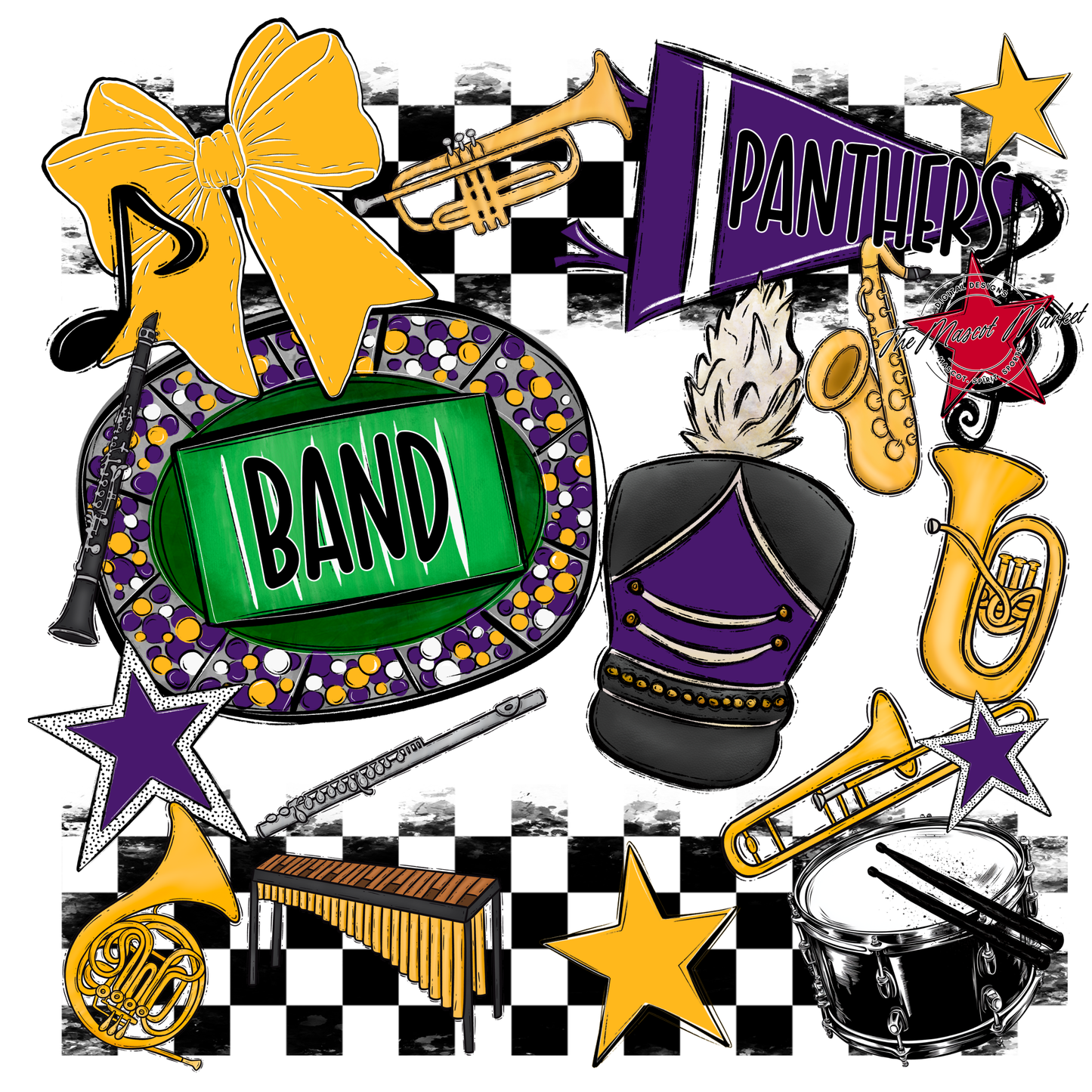Panthers Checkers Band Spirit Design-Purple-Yellow