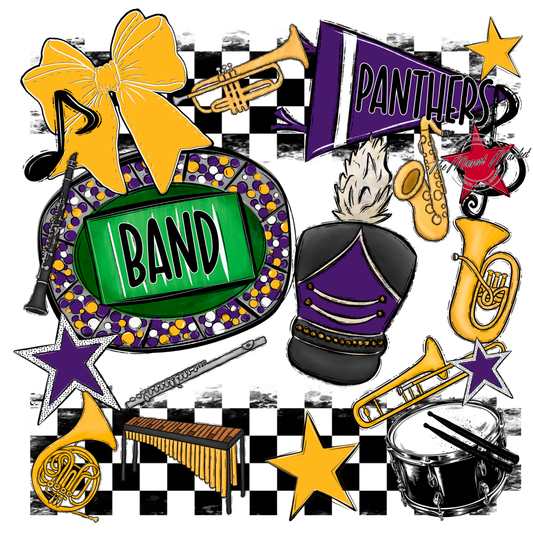 Panthers Checkers Band Spirit Design-Purple-Yellow