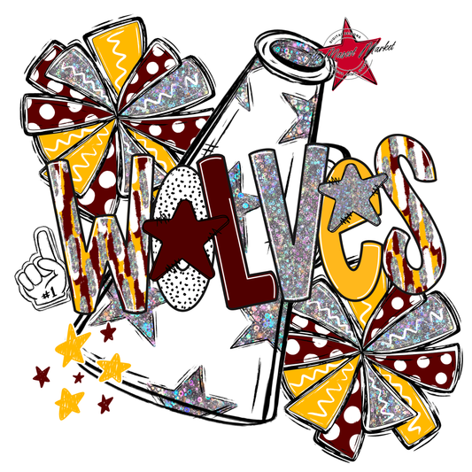 Wolves Cheer Megaphone Scrape-Maroon-Yellow