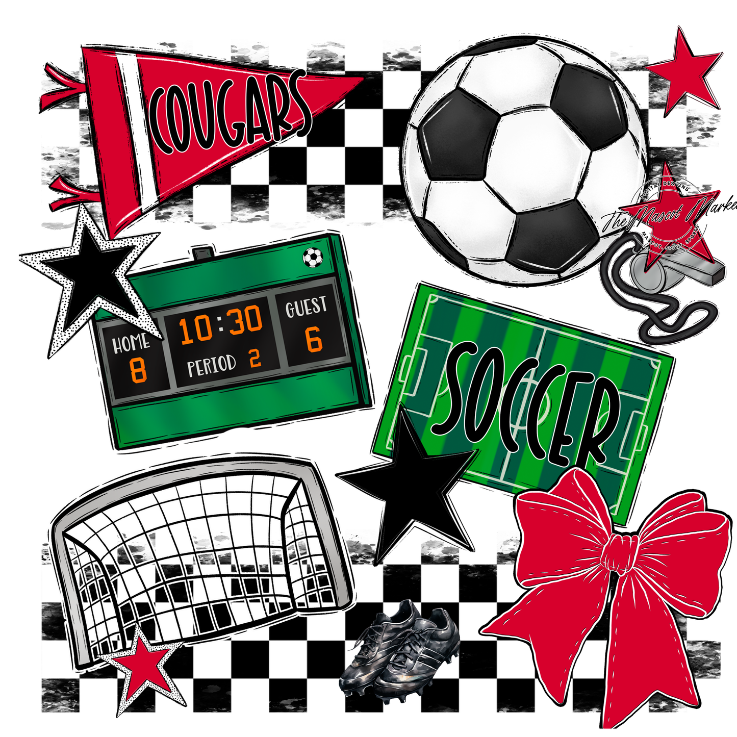 Cougars Checkers Soccer Spirit Design-Red