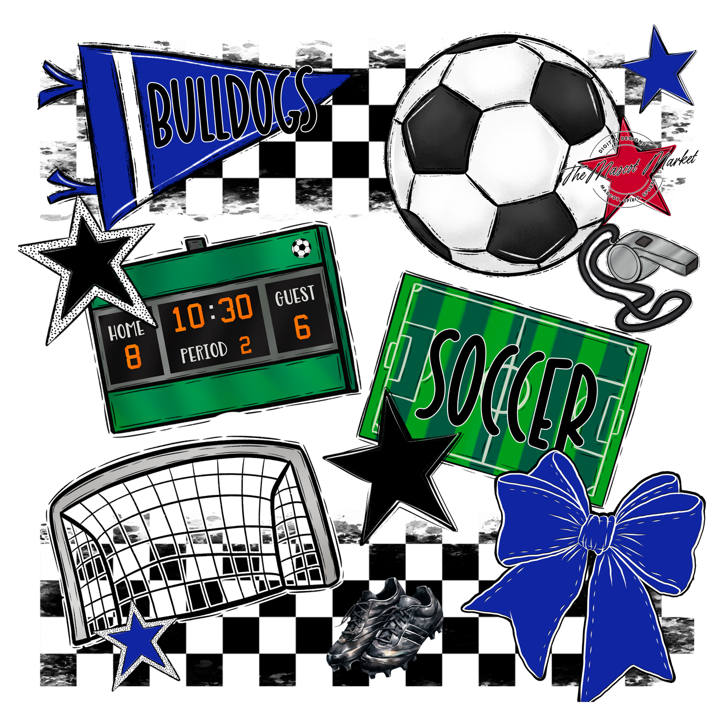 Bulldogs Checkers Soccer Spirit Design-Blue
