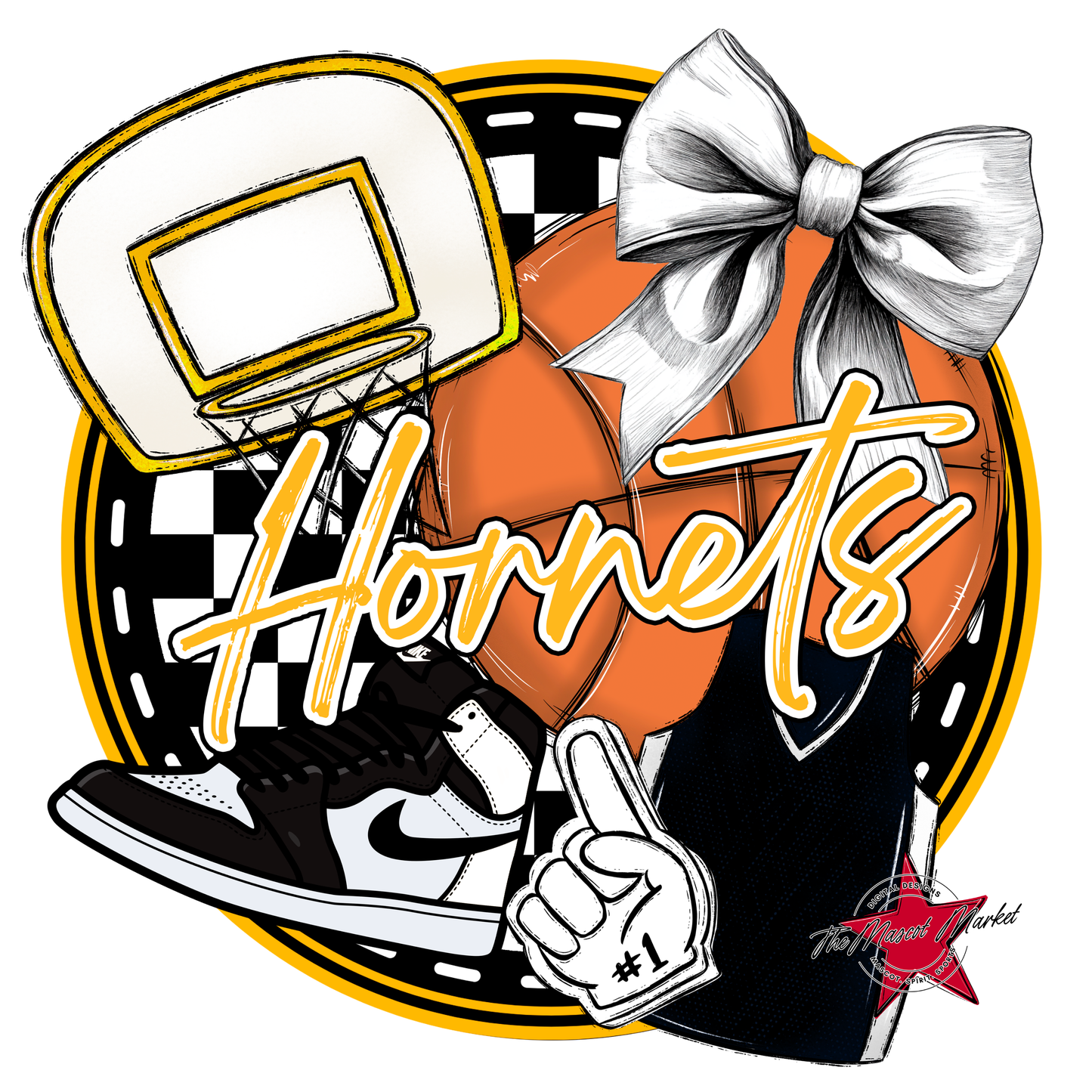 Hornets Circle Basketball Design-Yellow
