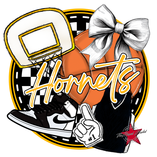 Hornets Circle Basketball Design-Yellow