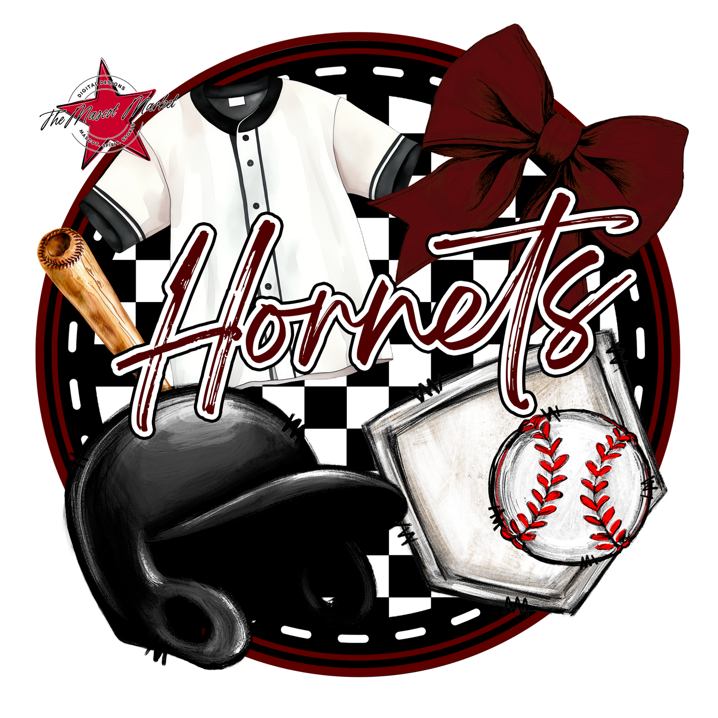Hornets Circle Baseball Design-Maroon
