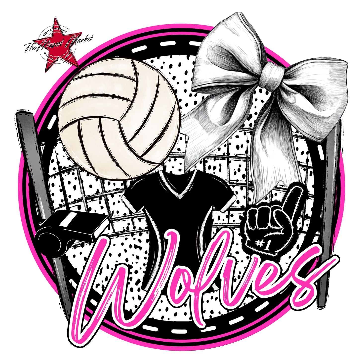 Wolves Circle Volleyball Design-Pink