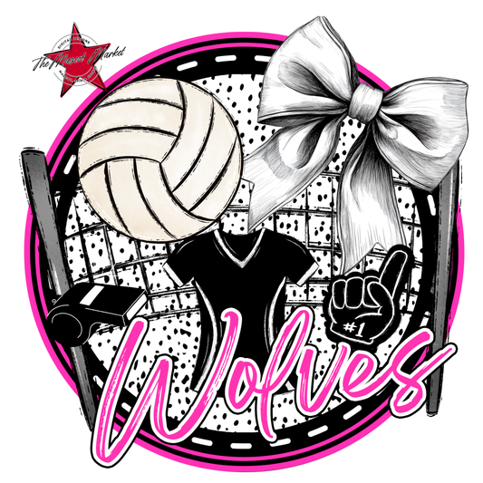Wolves Circle Volleyball Design-Pink