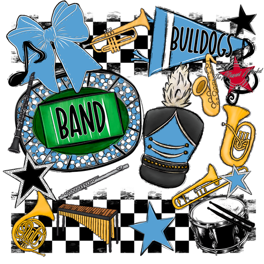 Bulldogs Checkers Band Spirit Design-Carolina Blue