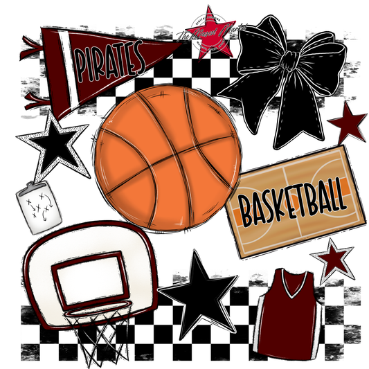 Pirates Checkers Basketball Spirit Design-Maroon