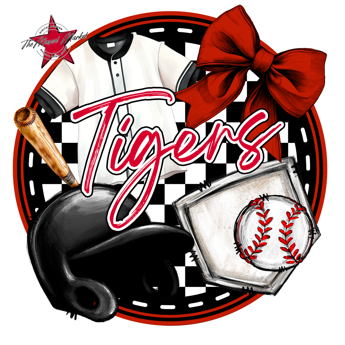 Tigers Circle Baseball Design-Red