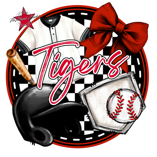 Tigers Circle Baseball Design-Red