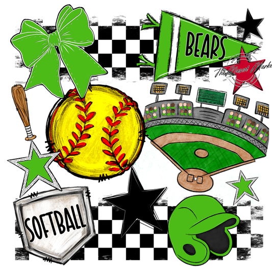Bears Softball Checkers Design-Bright Green