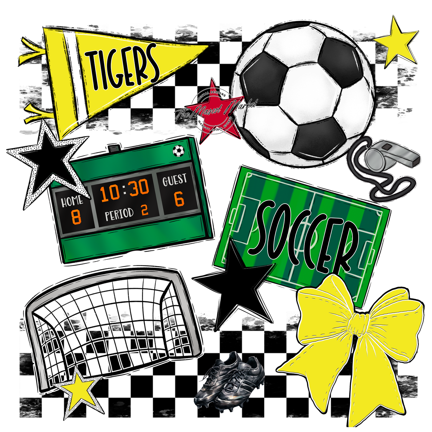 Tigers Checkers Soccer Spirit Design-Bright Yellow