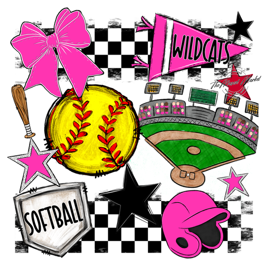Wildcats Checkers Softball Spirit Design-Pink