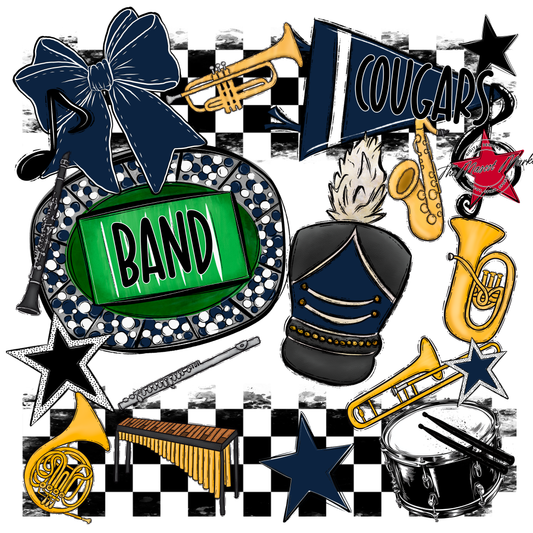 Cougars Checkers Band Spirit Design-Navy