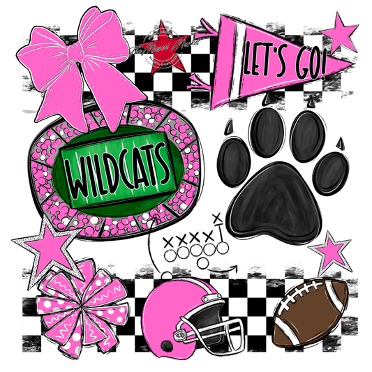 Wildcats Checkers Mascot Spirit Design w Paw-Baby Pink