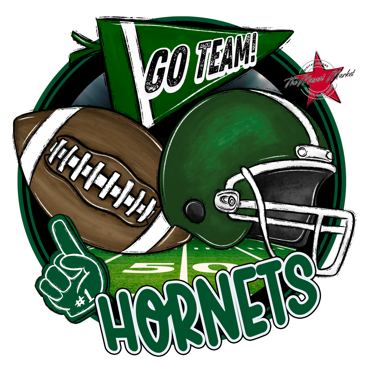 Hornets Circle Football Design-Green