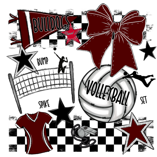 Bulldogs Checkers Volleyball Spirit Design-Maroon
