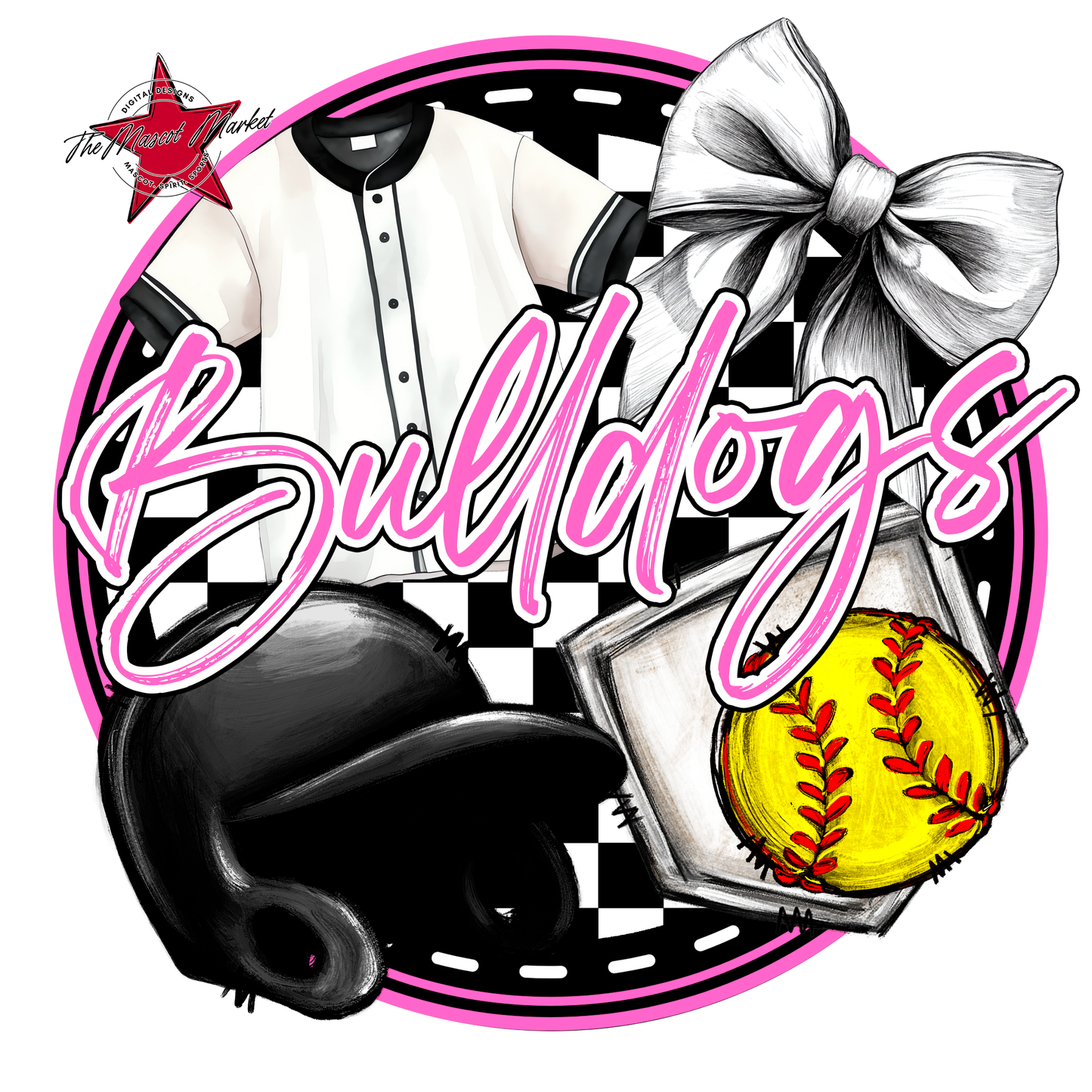 Bulldogs Circle Softball Design-Baby Pink